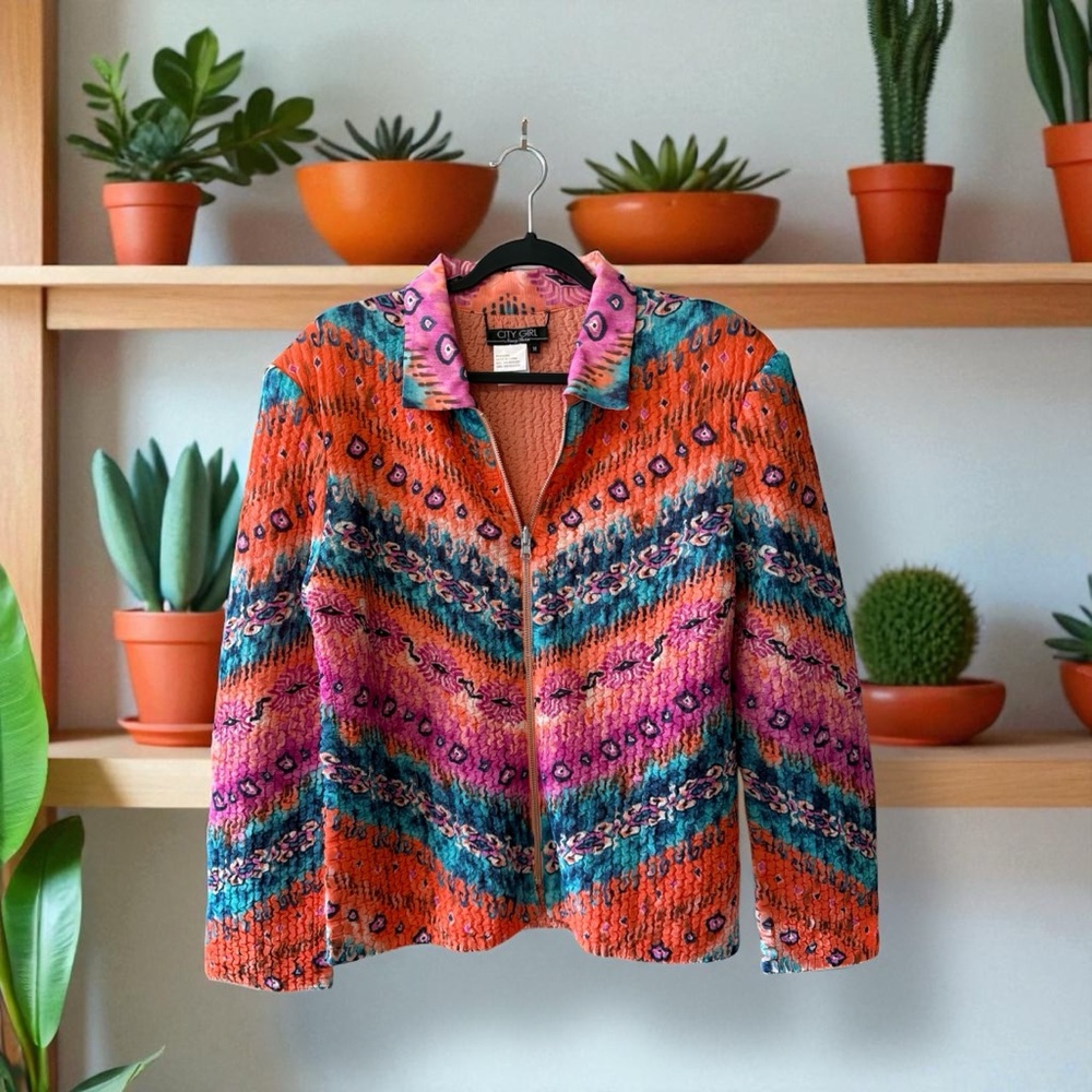 NWT City Girl - Nancy Bolen Vibrant Multicolour Reversible Jacket - Picture 4 of 14